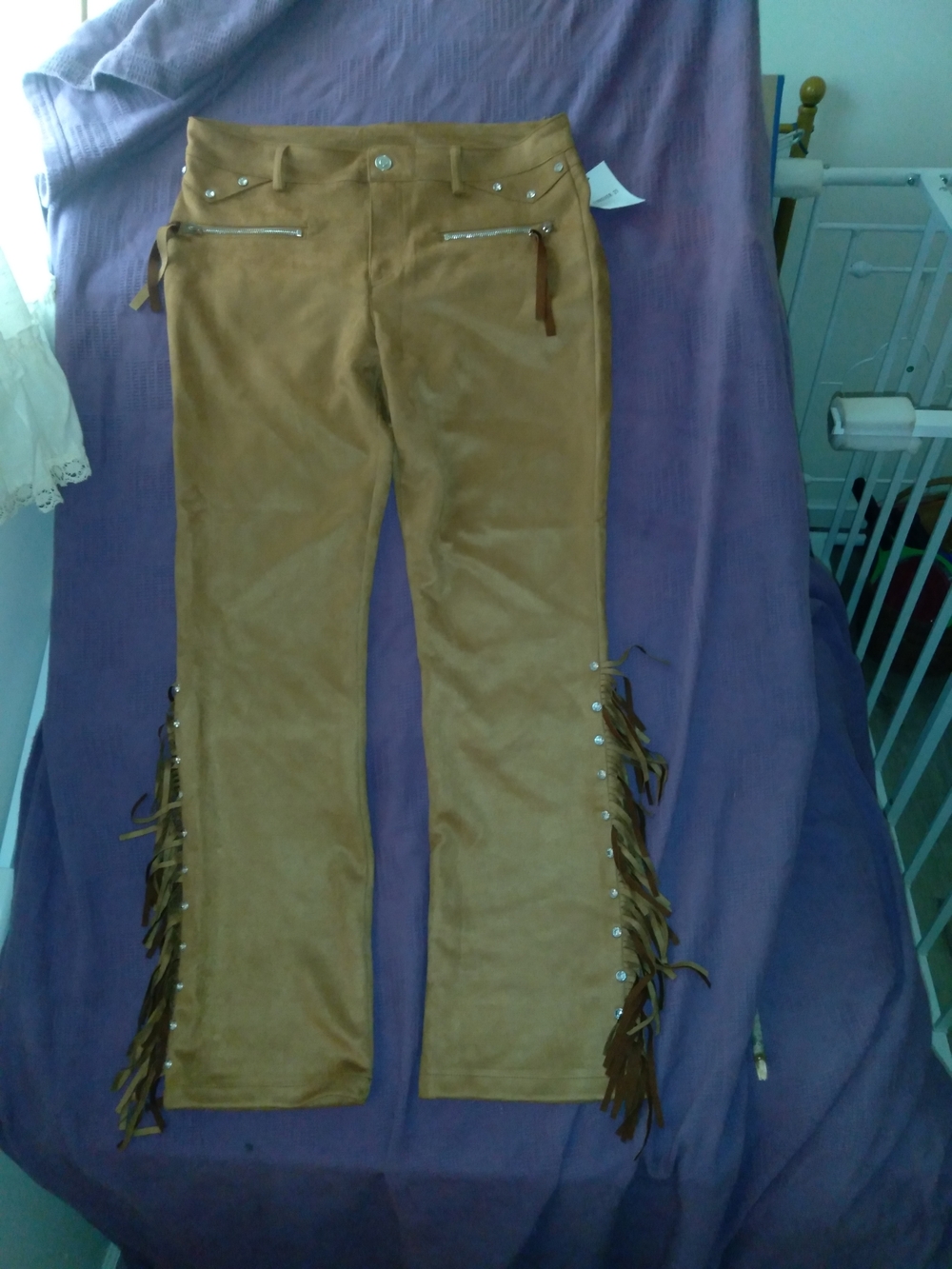 Faux Suede Rhinestone Fringe Accent Pants Cowgirl/Cowboy